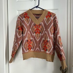 SHEIN Striped Knit Sweater in Red and Tan